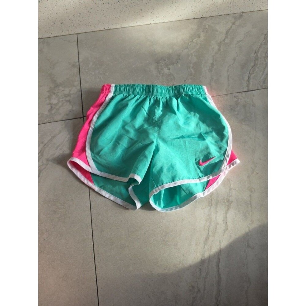 Nike Dri-Fit Small 6 Girl Athletic Running Shorts Blue Neon Pink